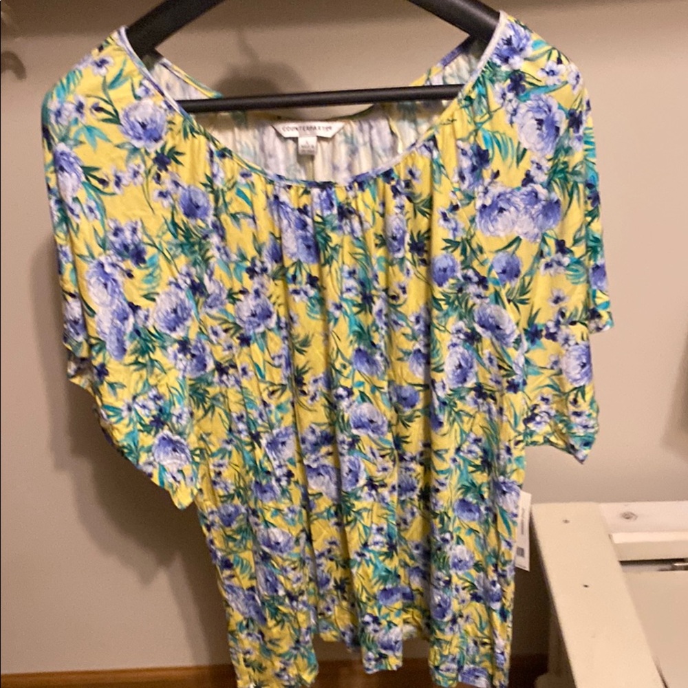 Counterparts Yellow and Blue Flutter Sleeve Blouse